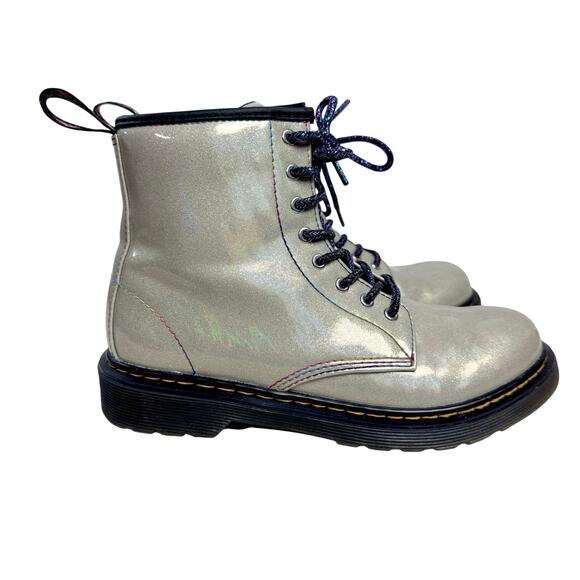 Dr Marten’s Junior 1460 Sparkle Rays Lace Up Combat Boots Girls Size 4 Silver - Picture 1 of 14